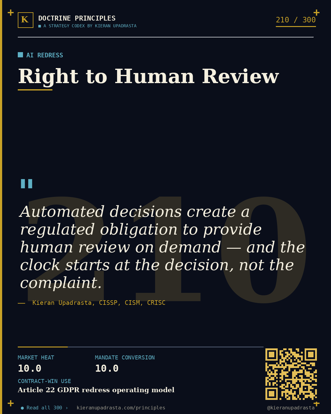 Principle 210: Model Recall Discipline — AI Incident Response doctrine card by Professor Kieran Upadrasta, CISSP CISM CRISC, Schiphol University