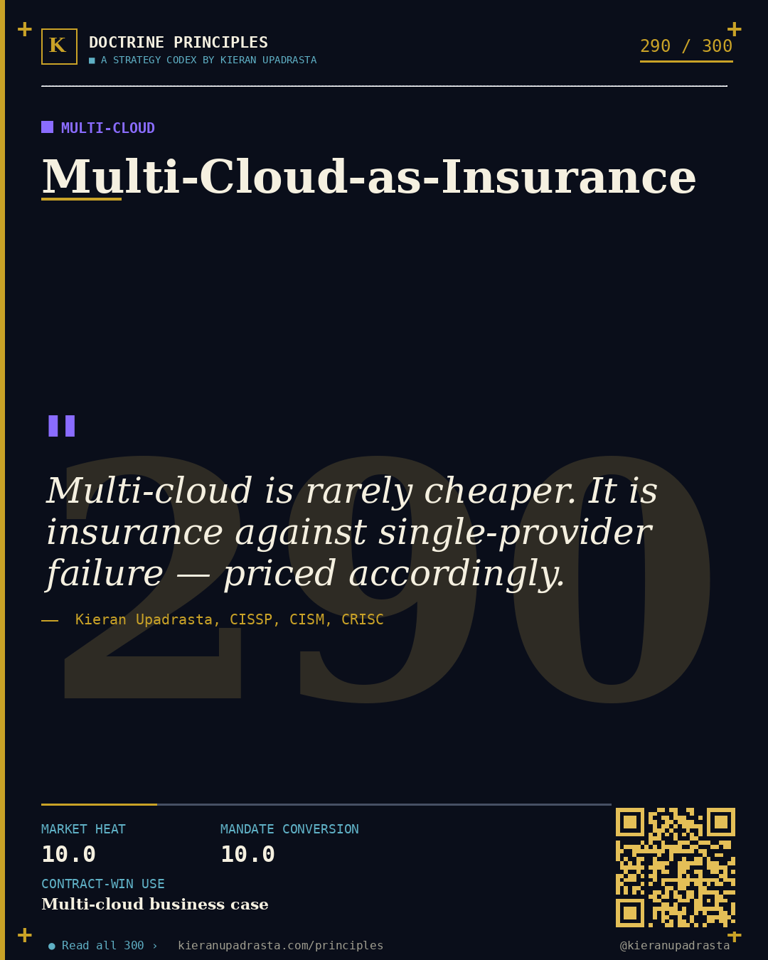 Principle 290: Egress-Lock-In Doctrine &mdash; Cloud Egress doctrine card by Professor Kieran Upadrasta, CISSP CISM CRISC, Schiphol University
