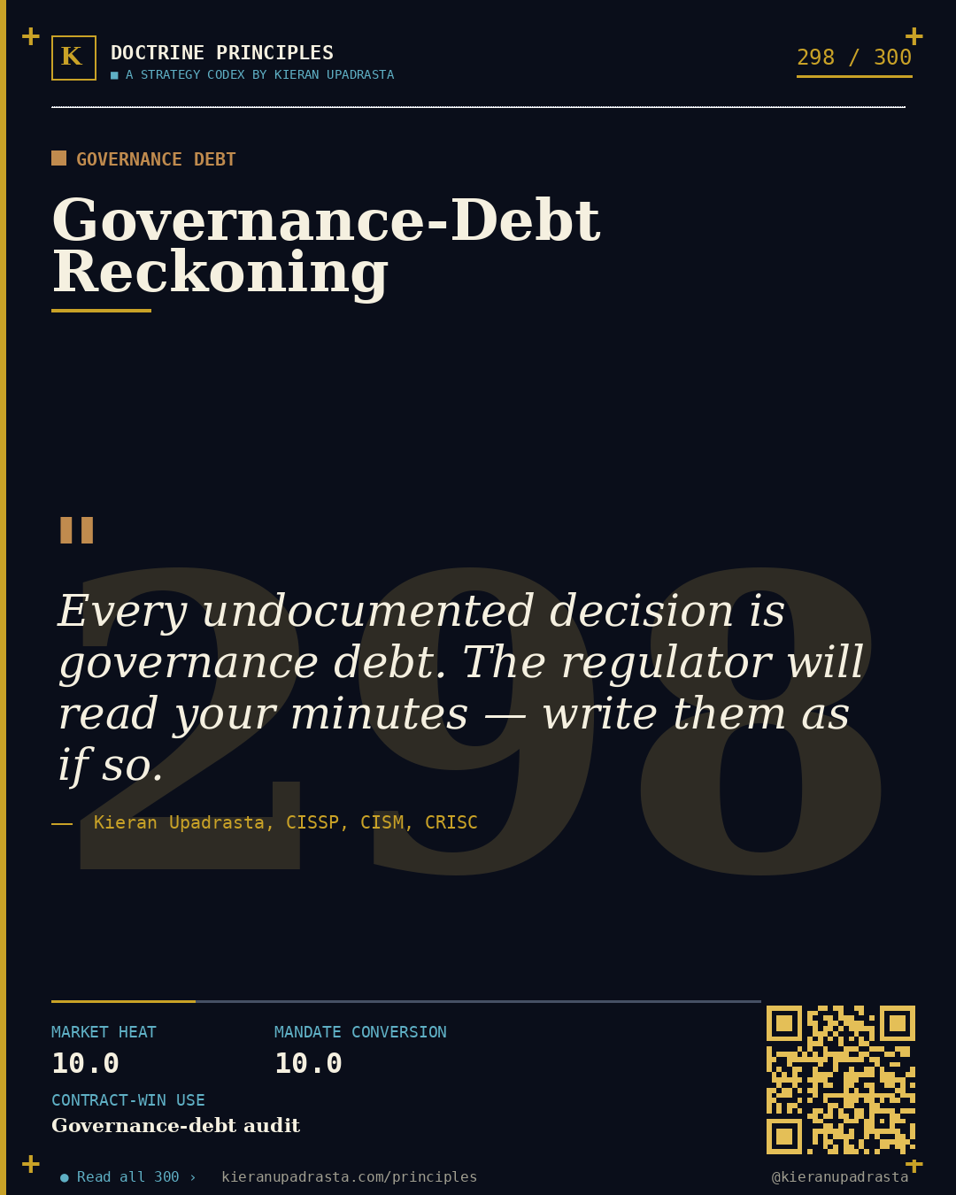 Principle 298: Irreversible-Action Doctrine &mdash; Irreversibility doctrine card by Professor Kieran Upadrasta, CISSP CISM CRISC, Schiphol University